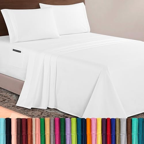 Elegant Comfort Luxurious 1500 Premium Hotel Quality Microfiber 4-Piece Sheet Set, 18-24 Inches Deep - Extra Deep Pocket Sheets - Ultra Soft 4PC Deep Pocket Sheets, Queen, White