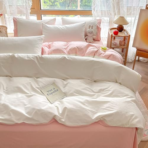 Nyescasa Housse de Couette 200x200 Rose et Blanc Moderne Reversible Parure de lit Adulte 2 Personnes en Microfibre Sets de Housses de Couettes avec Fermeture Éclair et 2 Taies d'oreiller 65x65 cm