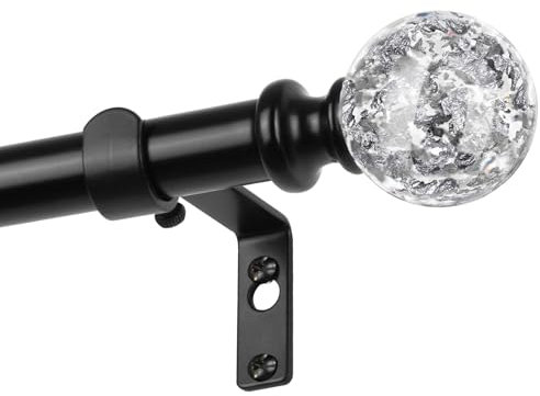 KAMANINA Gardinenstange Schwarz 80 to 365 CM, Dekorative Ausziehbar Vorhangstange für Fenster, Vorhangstangen mit Durchsichtigen Round Bling Endstück