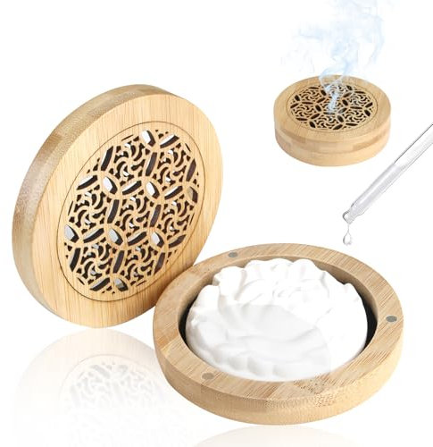 Diffuseur D'Huiles Essentielles en Plâtre avec Boîte à Parfum en Bois, Parfum Galet Diffuseur Huiles Essentielles Voiture Assainisseur d'air Aroma (D)