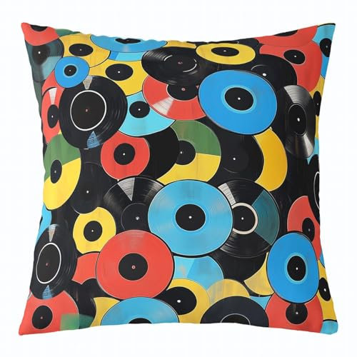 Homewish Vintage Disc Druck Kissenbezug Raum Dekor, Cd Musikalisches Muster Wurf Kissenbezug 40x40cm für Sofa, Bunte Disc Kissenbezug, Retro 60Er Jahre 70Er 80Er Jahre Dekorative Kissenbezug