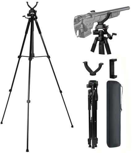 Dreamoon Höhenverstellbares Gewehr-Schießstativ mit 360° drehbarem V-Joch und Kamerastativ-Adapter, Wasserwaage, Leichter Aluminiumständer und Tragetasche für die Jagd, Outdoor-Aktivitäten