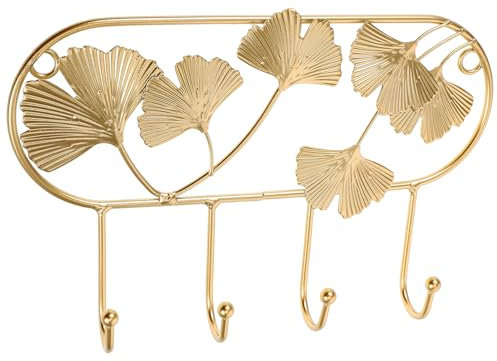TOPPERFUN Patères Murales Patères En Feuille De Ginkgo Cintres Muraux En Fer Forgé Porte-Clés D'Entrée Cintres De Dressing Décorations D'Intérieur Dorées
