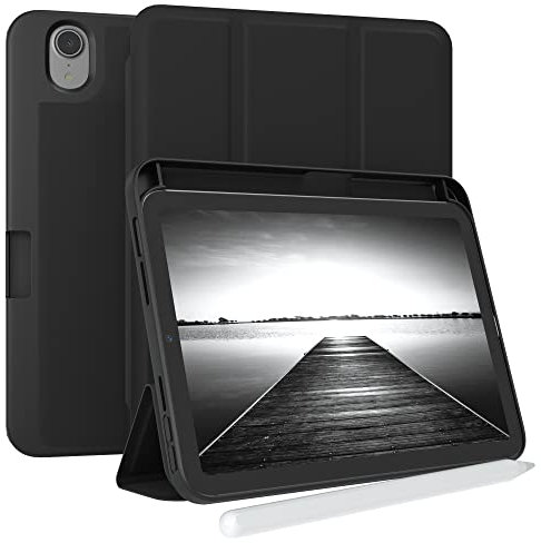 EAZY CASE - Funda Protectora con Soporte para lápiz óptico para iPad Mini 7 (2024) Funda Tapa Tablet Touchpen Smartcase Desmontable Plegable Auto Sleep Wake Up en Negro