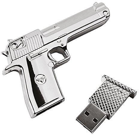 USB-Stick 16 GB Design Pistole aus verchromtem Metall mit Geschenketui, 75 x 48 x 10 mm