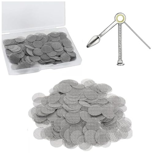 SHYSBV Bong Sieves 15 mm Stainless Steel Pipe Sieve Fine Mesh Corrosion-Proof Metal Sieve for Vaporizer, Chillum and Tobacco Pipes with Storage Box Pipe Scraper Pack of 200