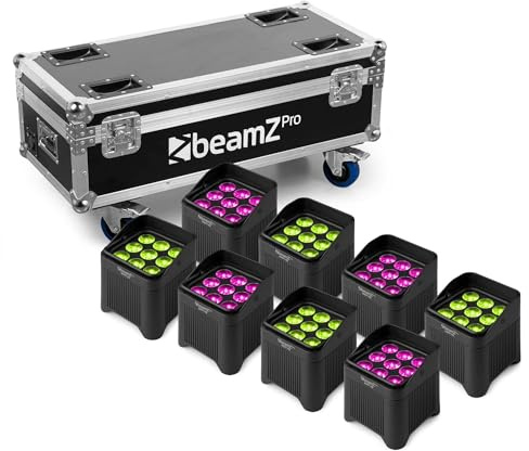 BeamZ Pro BBP48 Uplight - 8er Set im Flightcase - LED Par Strahler 9x 12 Watt, IP65 Wasserdicht, Bühnenbeleuchtung, RGBWA-UV LEDs für DJ Pult, Bühnenlicht, DMX-LAN, Partylicht Musikgesteuert