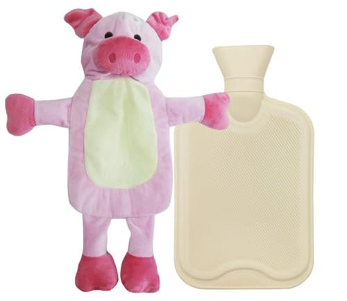 Wärmflasche mit bezug,1L Premium Wärmflasche, Süße wärmflasche tier, Bettflasche für Kinder, Erwachsene Wärmflasche Tier,Wärmflasche mit bezug plüsch (Rosa Schwein)