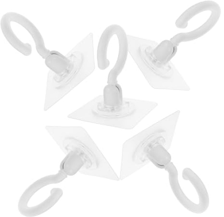 SOPOTUTU 5pcs Heavy Duty No Drill Ceiling Hooks with Swivel Rotation Punch Wall Mounted Hooks for Hanging Plants Lights Decorations High Suction Strength and No Trace Removal