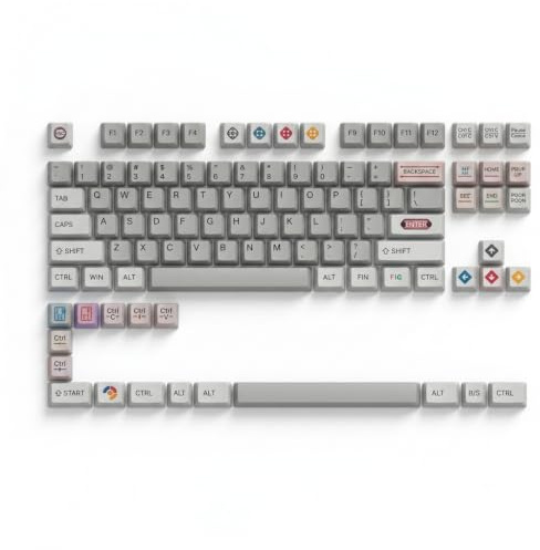 Angry miao Retro Time Traveler Keycap Set, 102 Keys OEM Profile PBT Keycap Kit, Retro-Futuristic 1980s Design, Dye-Sublimated Legends, Compatible with MX Switches, HHKB, 60% 65% 75% 80% Layouts