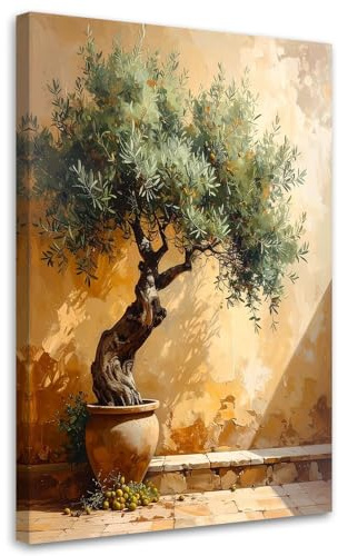 Feeby Wandbild - Wohnzimmer Modern Deko - Olivenbaum vor einer Wand - 60x90 1tlg - Bilder Leinwand - Bild auf Leinwand Schlafzimmer - Leinwandbilder für die Wand - Canvas Painting - Fotokunst