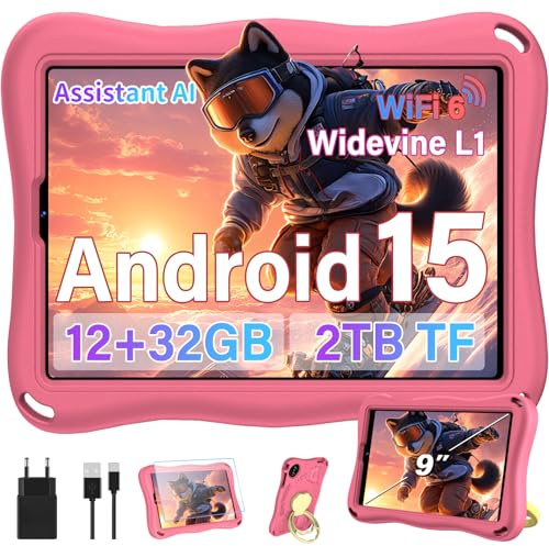 SUAAT Tablet Android 15 Tablet 9 Pollici, 32GB ROM (TF 2TB), Octa-Core, Widevine L1, GMS, 5G+2.4G WiFi 6, 5 + 8 MP, 1340 * 800 Pixel, 5000mAh, Bluetooth 5.0, Control parentale, Eva - Rosa