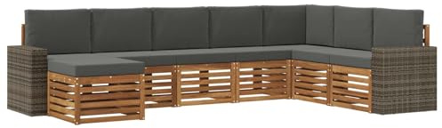vidaXL Outdoor-Sofagarnitur mit Kissen 8 pcs Natur und Anthrazit, Gartenmöbel, modernes Outdoor-Sofa, Sitzgruppe für Terrasse, Lounge-Bereich, langlebiger Komfort