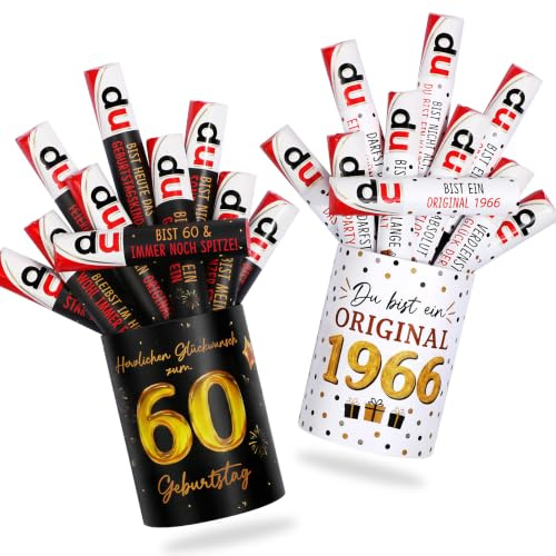 Schokolade Aufkleber 60. Geburtstag 2pcs Box Sticker + 20pcs Aufkleber Banderolen Original 60. Geburtstag Frauen & Männer Kreative DIY Geschenk Tischdeko