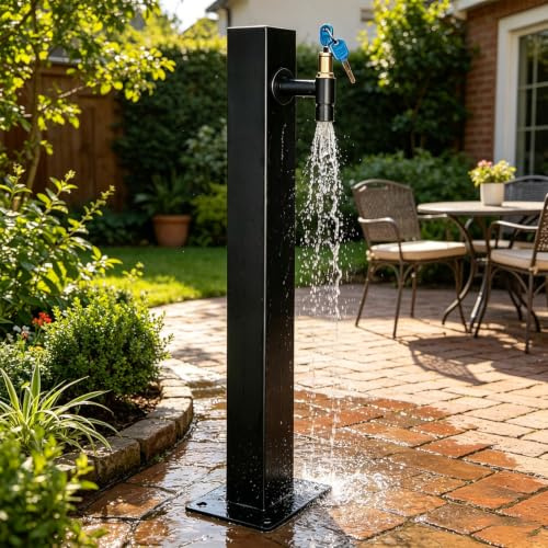 Columna de agua para jardín de acero inoxidable para exteriores | Fuente de agua decorativa del grifo del mercado del doble de la boca de riego vertical para el patio trasero