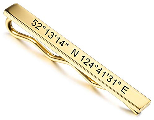 MeMeDIY Pince À Cravate Personnalisée Gravure Nom Date Barres pour Hommes Garçons en Acier Inoxydable Résistant À l'eau Bijoux Anniversaire De Mariage Cadeau d'affaires pour Père Mari Marié