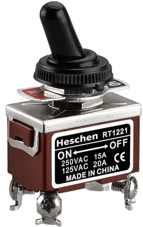 Heschen Interruttore a levetta in metallo, RT1221, DPST, tipo mantenuto, ON/Off, 2 posizioni, 15A 250VAC, con cappuccio impermeabile