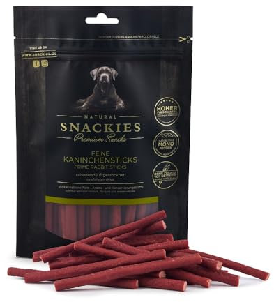 SNACKIES Feine Kaninchensticks 170g Premium Snacks für Hunde, ohne Zusatz von Getreide, Zucker, Farb-, Aroma- und Konservierungsstoffe, schonend luftgetrocknete Leckerli