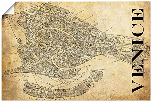 ARTLAND Poster Kunstdruck Wandposter Bild ohne Rahmen 90x60 cm Städte Italien Venedig Digitale Kunst Sepia Karte Vintage S9AP