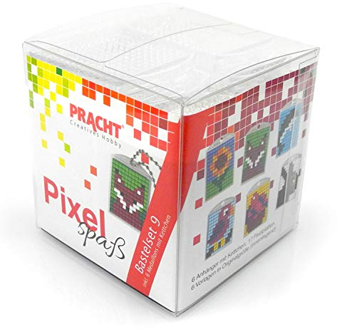 Pixel P90016-63501 Spaß Bastelset 9, zur Gestaltung von 6 Schlüsselanhängern für Kinder, kinderleichtes Stecksystem, ohne Bügeln und Kleben, Steinchen aus Biokunststoff