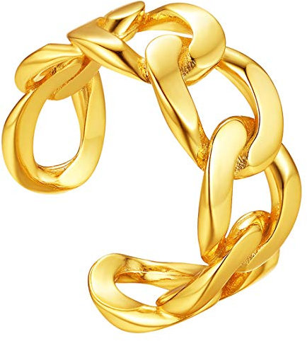 U7 18k vergoldet 925er Silber Offener Ring Panzerkette Design verstellbar Ring Vintage Hip Hop Rapper Fingerring für Damen Herren Modeschmuck Accessoire für Geburtstag Valentinstag