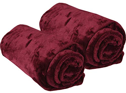 Bestgoodies Kuscheldecke im 2er Pack Wohndecke - extra weich - hochwertige Microfaser Flauschdecke, 80 x 120 cm - Aubergine