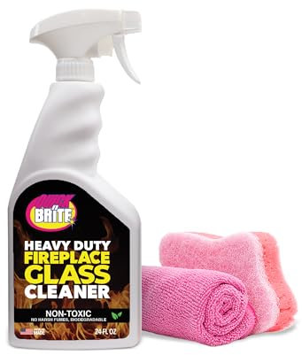 Quick N Brite Fireplace Glass Cleaner Kit with Cloth and Sponge, Removes Soot, Smoke, Creosote, and More, 24 oz, 1-Pack