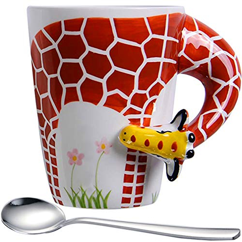 3D Giraffe Coffee Mugs with Long neck Design Cute Deer Giraffe Mugs,14oz Porcelain Cup Milk and Coffee