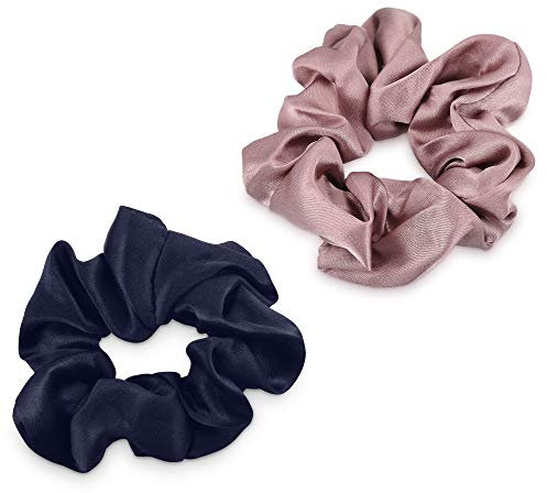 Navaris Haar Scrunchies Haargummi Haarband aus Seide - 2-teiliges Scrunchie Set Haarbänder zum Haare binden - Zopfgummi Gummi für Pferdeschwanz