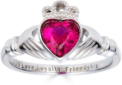 925 Sterling Silber Love Loyalty Friendship graviert Claddagh zirkonia Rubin Ring