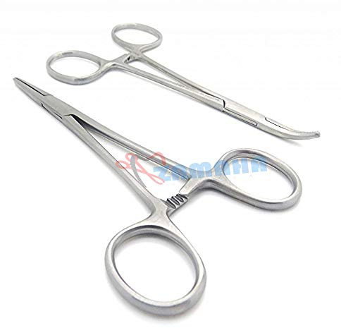 Zamaha UK Set di forbici per animali domestici, pinzette emostatiche, per la cura degli animali, per cani e gatti (dritte e curve)