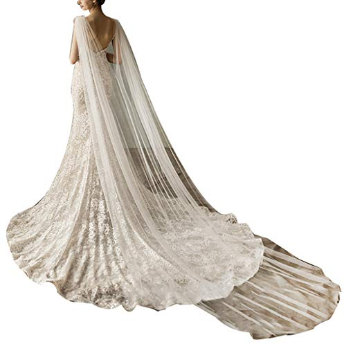 JHD Frauen Tüll Kathedrale bodenlangen Hochzeit Capes Schulter Nachahmung Kristallschmuck Blumenapplikationen Braut Lange Wraps Umhang