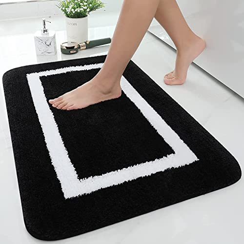 Homaxy Badezimmerteppich Badematte rutschfest Waschbar Badteppich Weiche Mikrofaser Hochflor Badvorleger – 40 x 60 cm, Schwarz