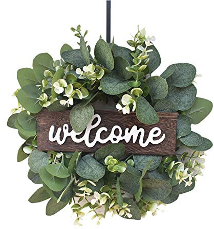 Stronrive Welcome Sign for Front Door, Welcome Wreath Sign Front Porch Decor Rustic Wooden Door Hangers Family Decorative Signs, Door Sign for Farmhouse Porch Home Holiday Decorations