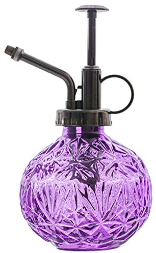 Hovico Glass Plant Mister Spray Bottle, 6.3inch Tall Vintage Plant Spritzer Watering Can, Succulent Watering Bottle with Top Pump, Plant Mister Glass Watering Garden Tool (Purple)