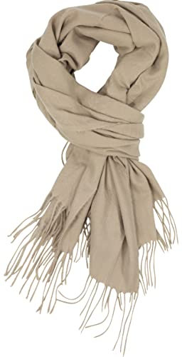 fashionchimp Damen-Schal mit Zierfransen,warm und flauschig, kratzfrei, Winter-Schal mit Kaschmir (Taupe)