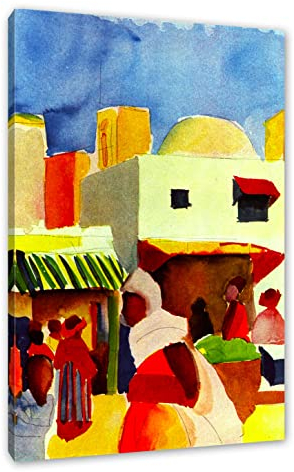 Pixxprint August Macke - Markt in Tunis, Größe: 80x60cm, Leinwandbild, fertig gespannt, Wandbild, Dekoration, Kunstdruck, kein Poster