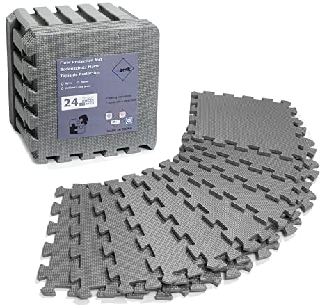Wemk Bodenschutzmatte Fitness [30x30cm], 24 Stück Extra Dicke Puzzlematte Schutzmatten Set, EVA Sportmatte, Rutschfeste Schutzmatten für Fitnessgeräte, Grau