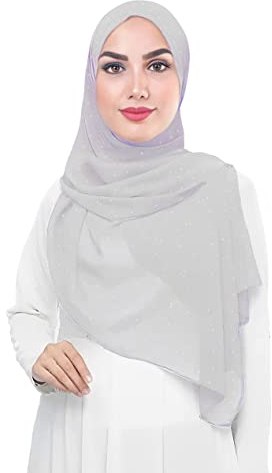 Lina & Lily Damen Hijab Kopftuch Schal mit Glitzer aus Premium Chiffon (Silber)