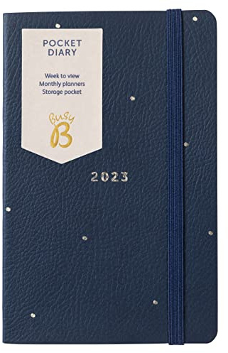 Busy B - Taschenkalender von Januar bis Dezember 2023 - Wochenübersicht Planer mit marineblauem Kunstlederdeckel, Steckfächern und Notizen, 5190AMZ