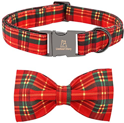 Lionheart Glory Weihnachten Hundehalsband Mit Schleife, Kariert, für Mädchen oder Junge, Haustiergeschenk, Verstellbar für Große Hunde