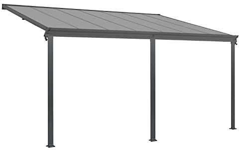 Juskys Terrassenüberdachung Borneo 5x3 m — Sonnenschutz aus Aluminium mit grauen Doppelstegplatten — Terrassendach zur Wandmontage in Dunkelgrau