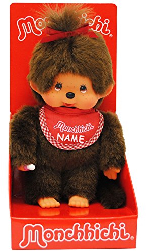 alles-meine.de GmbH Monchhichi - Mädchen - Lätzchen - ROT - 1 Zopf im Haar - incl. Name - 20 cm - Bekleidung ausziehbar - Plüschtier/Kuscheltier - Monchichi - Sportlich - g..