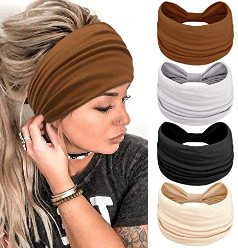 Stirnband Damen Breite Elastische Weiche Boho Haarbänder Leopard Print Haarschmuck Yoga Sport Haarband Mehrfarbig Haarreifen Damen