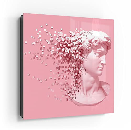 DEQORI Schlüsselkasten schwarz | 30x30 cm | Motiv Desintegrierter David | Glas & Metall Schlüssel-Box | Schlüsselschrank mit 50 Haken + 2 Magnete | Moderne Box magnetisch & beschreibbar
