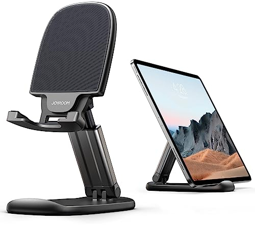 JOYROOM Handy Ständer Verstellbar, [Super Stabil & Faltbarer Handy-Haken] Handyhalterung Tisch für iPhone 15, Halterung Tisch Schreibtisch für 4.7-11 Zoll Handys und Tablets (Schwarz)