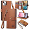 VEEMOS Handyhülle für Apple iPhone 14 Hülle Klappbar Klapphülle Schutzhülle mit Kartenfach RFID Reißverschluss Handy Tasche Leder Flip Case Cover Handytasche Frauen - Braun