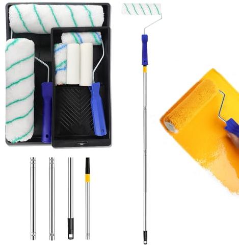Lotvic 14 Pcs Paint Roller Set, 4+9 Paint Rollers and Trays Sets with Long Extension Pole, Roller Sets for Painting with 6 Roller Sleeve, Decorating Paint Roller Set for Walls Ceilings DIY Paint Job