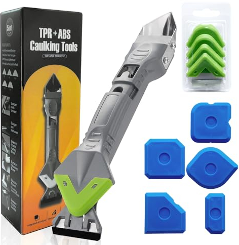 Strumenti per Calafataggio Silicone Kit, 5 in 1 Raschietto Silicone, Strumento di Sigillante, Rimozione di Sigillante per Finestra, Cucina, Bagno (Verde)