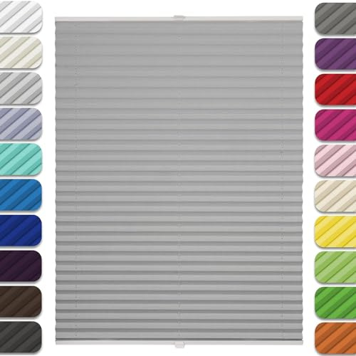 Klemmfix Plissee Ohne Bohren 75 x 190 cm Schallschutz Sicht- und Sonnenschutz Jalousie Easyfix Faltrollo, inkl Befestigungsmaterial, für Schlafzimmer Badezimmer, Hellgrau